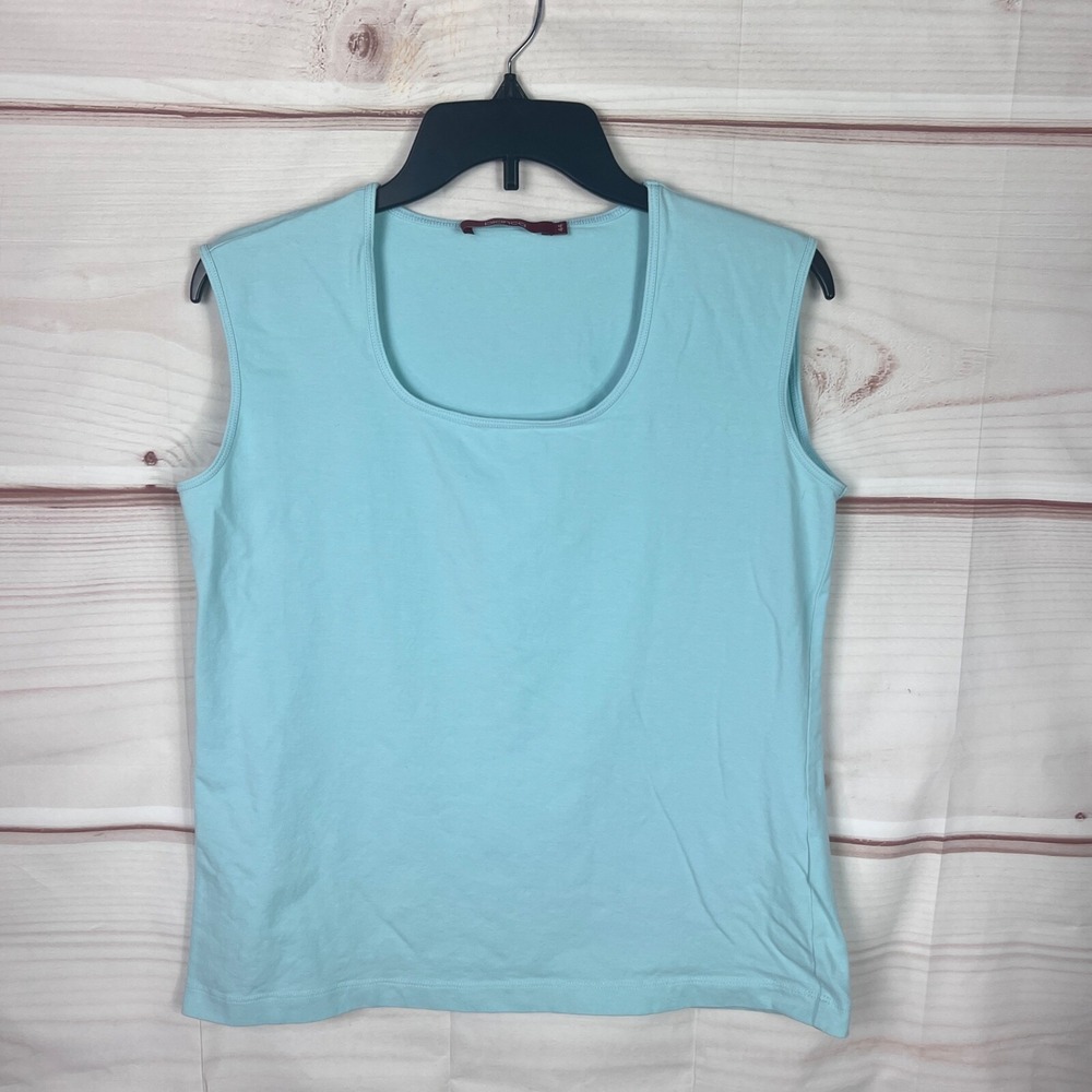Bianca Top Womens 44 US 14 Blue Tank Scoop Neck Sleeveless Solid‎ Cotton Stretch